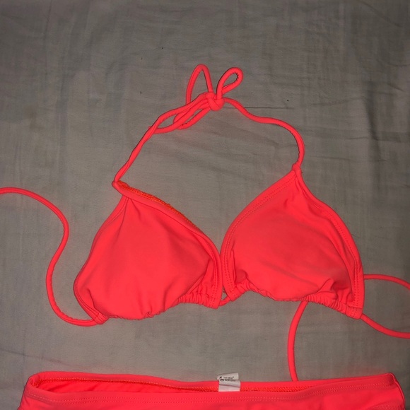 Neon Orange / Pink Bikini Padded Tie Top - Picture 2 of 3